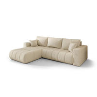 ECKSOFA mit schlaffunktion und bettkasten MILO PREMIUM, stoff MONOLITH, Ecru, Links - Ecru, Holz (280/190cm) - Kaiser Möbel