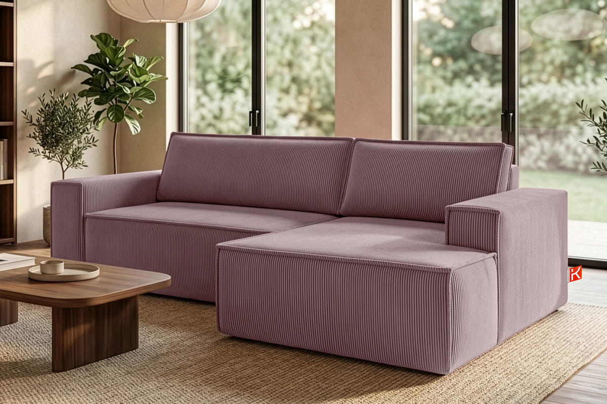 ECKSCHLAFSOFA-RECHTS NAPI in Pet Friendly Cord-Stoff, hellviolett - Violett/Schwarz, Textil (262/148cm) - KONSIMO®