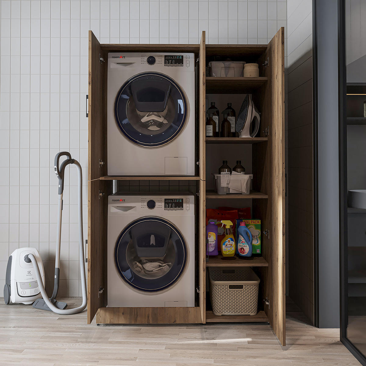 WASCHMASCHINENSCHRANK DORA-II 115cm Breit, 186cm Hoch - Eichefarben, Holzwerkstoff (115/186/73.8cm)