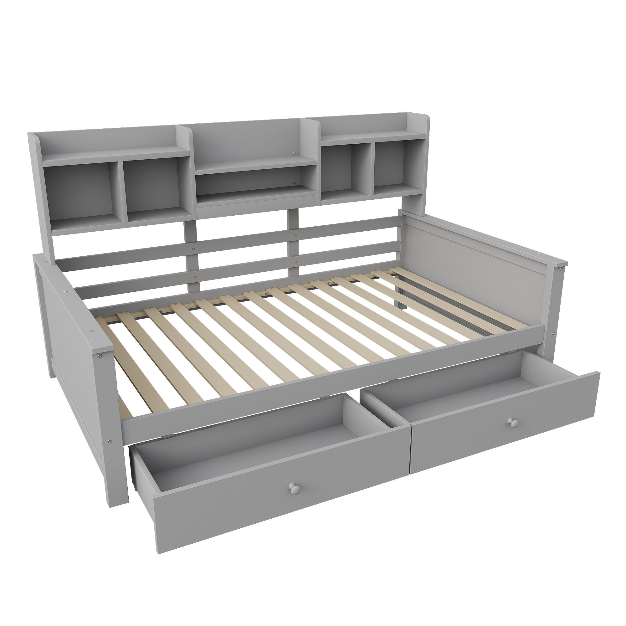 KINDERBETT 90/200 cm DE-01630, in Grau, mit 2 Schubladen und Regalen - Grau, Holz (90/200cm) - ComfortXL