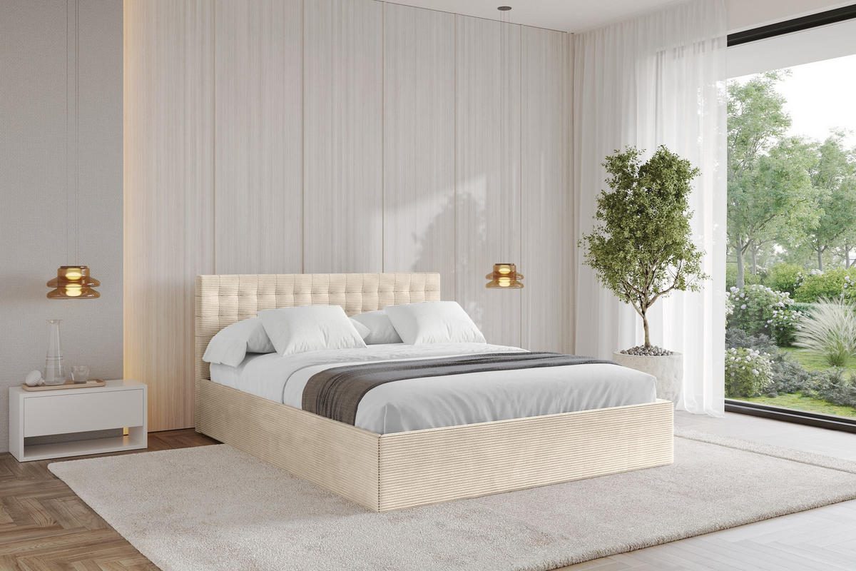 POLSTERBETT mit Bettkasten und Lattenrost, Boxbett ohne Matratze - PARI 180x200 Beige - Kaschmir, Holzwerkstoff/Textil (180/200cm) - ALTDECOR