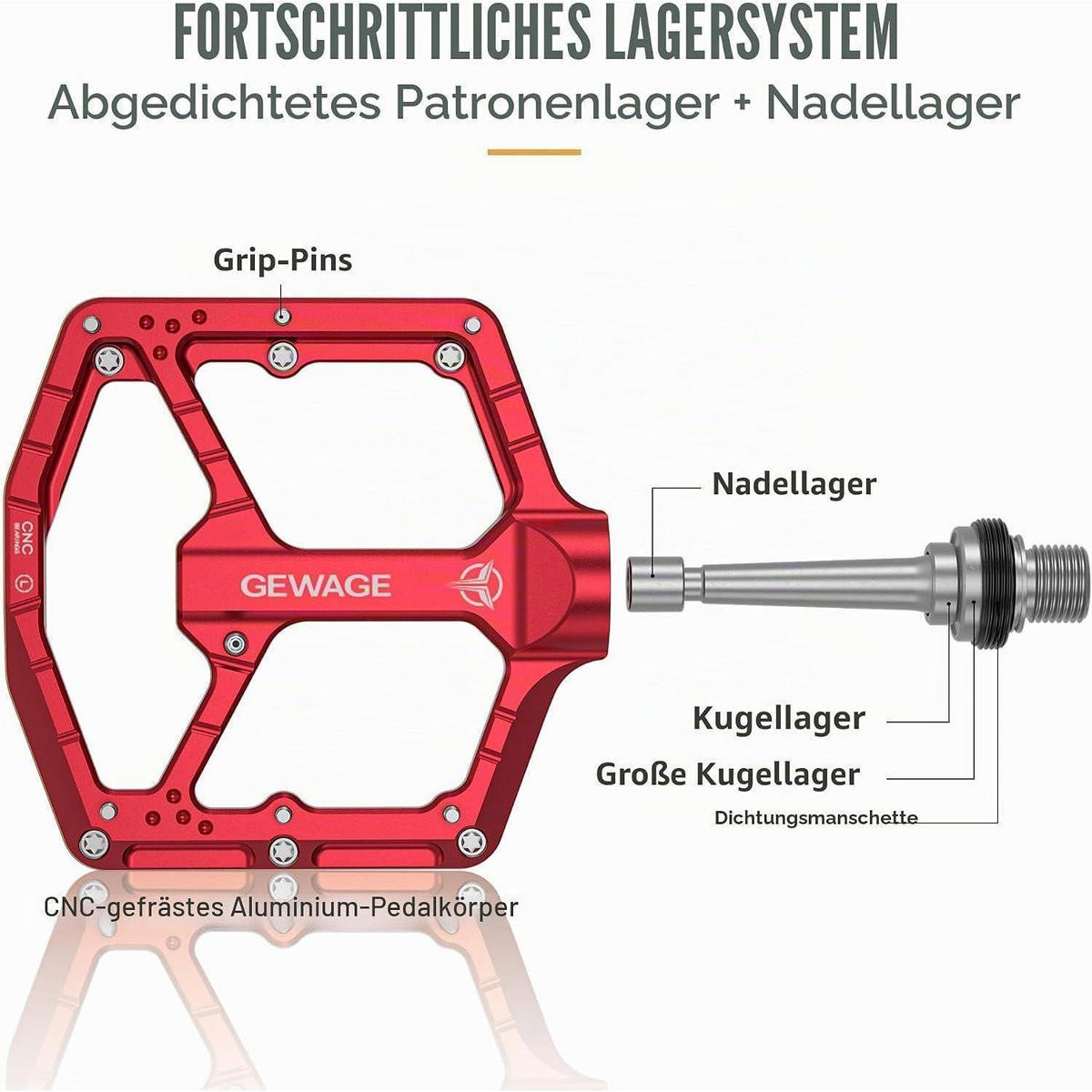 MTB Pedale CNC Aluminium 3-fach-Lagersystem 9/16″ Chromoly Rot - Rot, Metall (10.4/1.5/11cm)