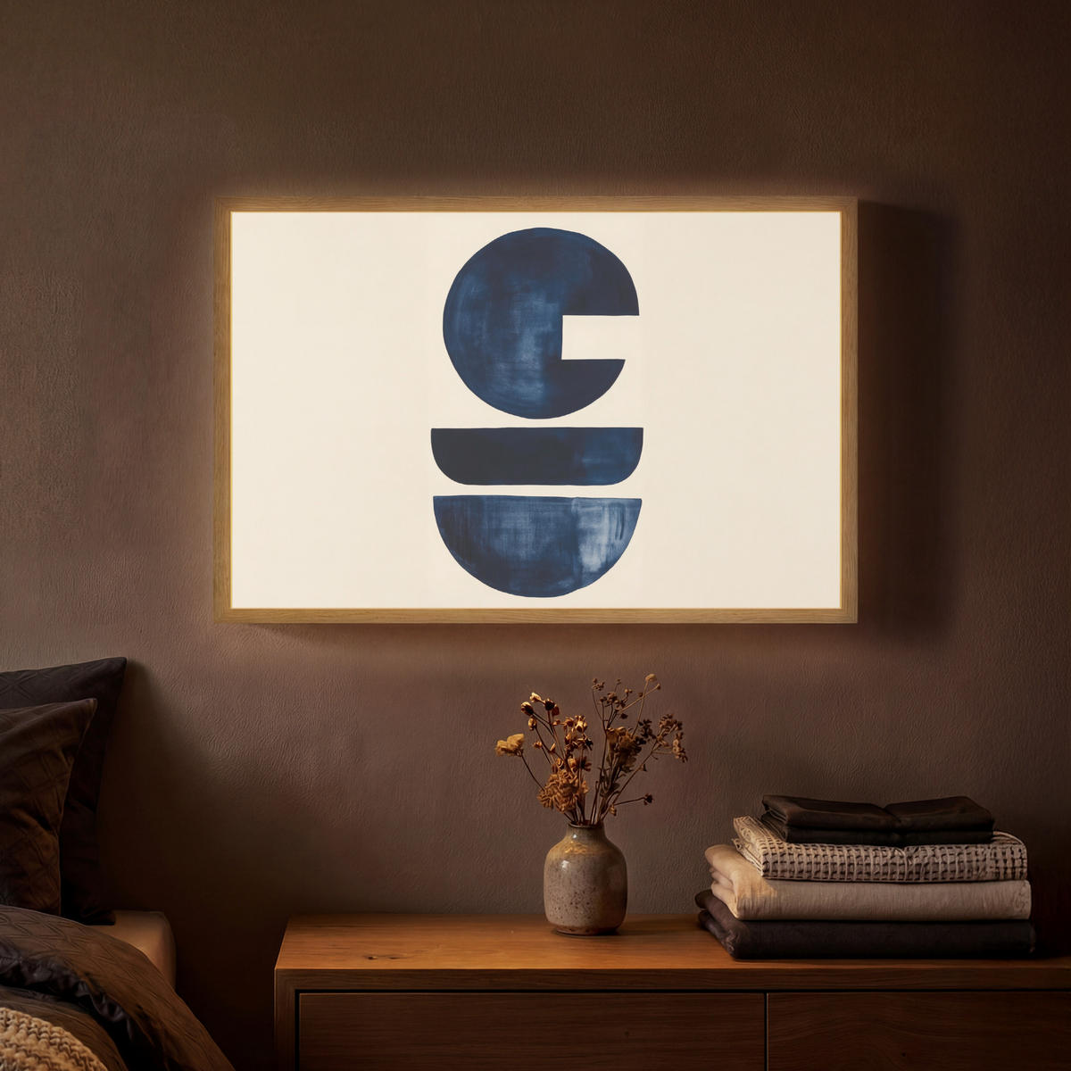 WANDLEUCHTE MIT AKKU Formen - Blau - Abstrakt 60x40 cm - Dunkelblau, Holzwerkstoff (60/40/8cm) - OnlyWow