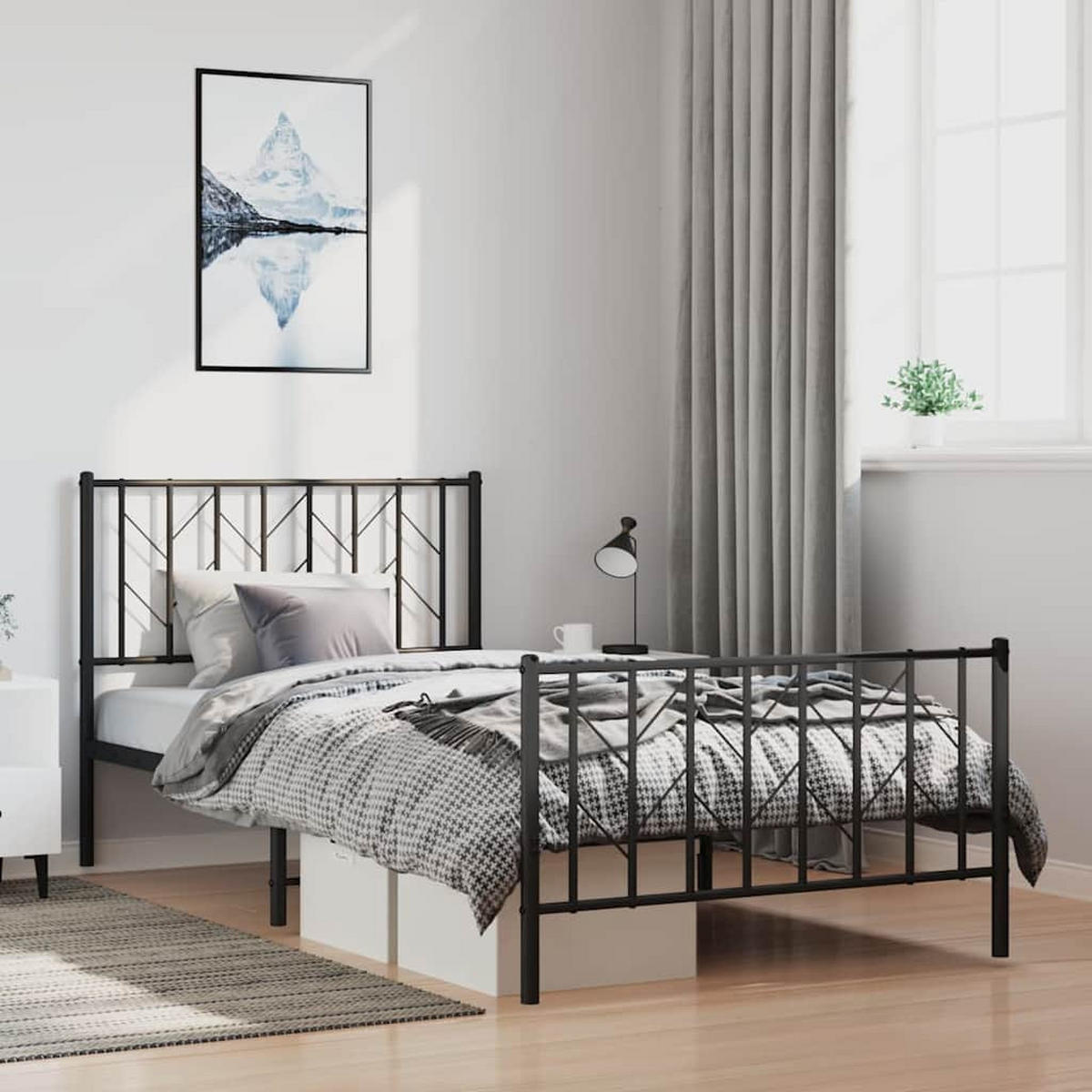 BETTGESTELL mit Kopf- und Fußteil Metall Schwarz 100x200 - Schwarz, Metall - furnicato