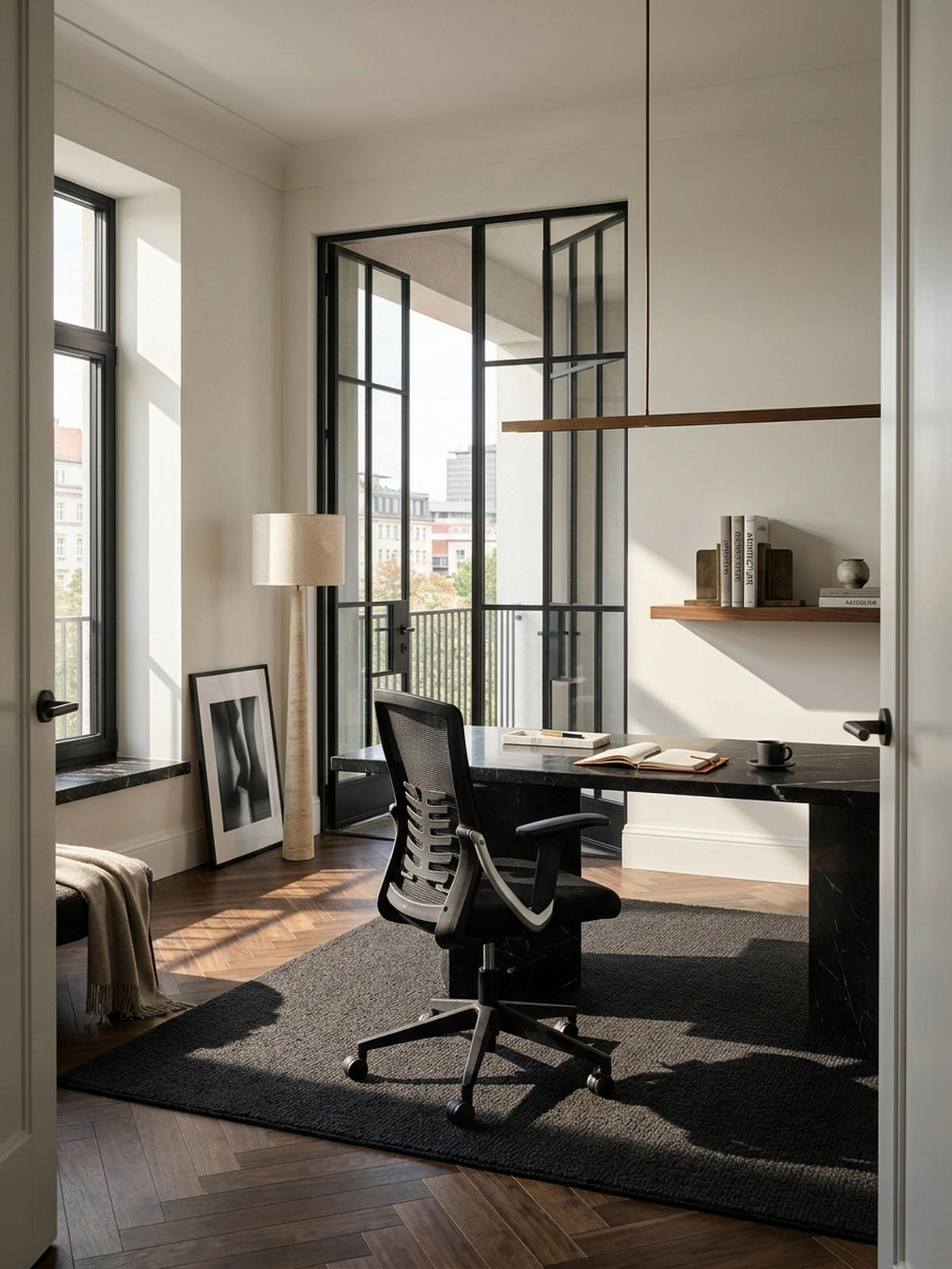 BÜRODREHSTUHL Schwarz Mesh mit Wippmechanik, 4-fach Lordosenstütze und Höhenverstellung ATLAS - Schwarz, Kunststoff/Textil (65/104/65cm) - KADIMA DESIGN