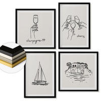 WANDBILDER 4er-Set - 50x50 cm & 40x60 cm Schwarzer Rahmen - Haus am Wasser, Toastsegelboot - Schwarz, Kunststoff (50/50cm) - ArtPrintCave