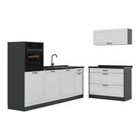 KÜCHENZEILE R-Line, Weiß Landhaus/Anthrazit, 220 cm Arbeitsplatte Anthrazit - Anthrazit/Weiß, Holzwerkstoff (220/143/60cm) - Vicco