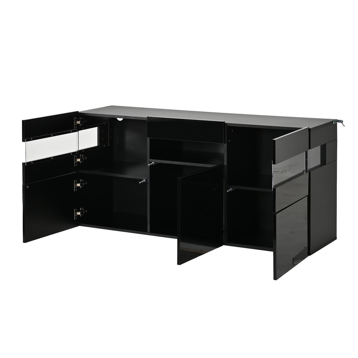SIDEBOARD DE-37801 mit LED-Beleuchtung und 3 Türen Schwarz - Schwarz, Holzwerkstoff (140/66.5/40.5cm) - ComfortXL