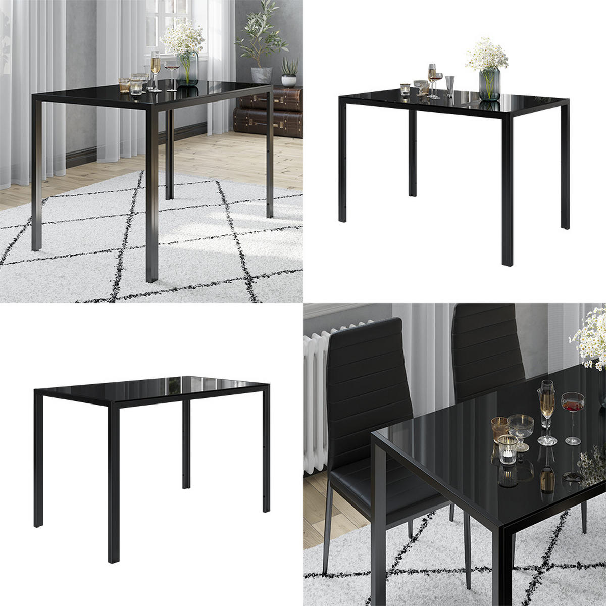ESSTISCH Grand Schwarz 120 x 75 cm - Schwarz, Glas (70/120/75cm) - Vicco