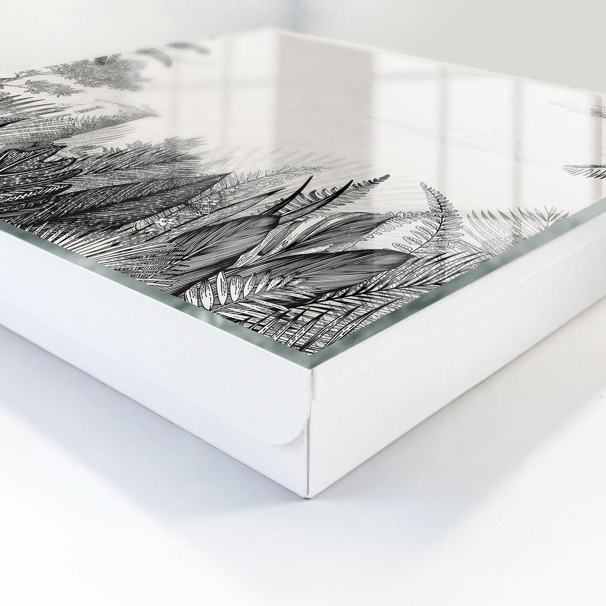 SCHLÜSSELBOX Weiß 30x30 cm – Türöffnung nach rechts - Tropische Landschaft - Grau, Metall (30/30/5cm) - TULUP
