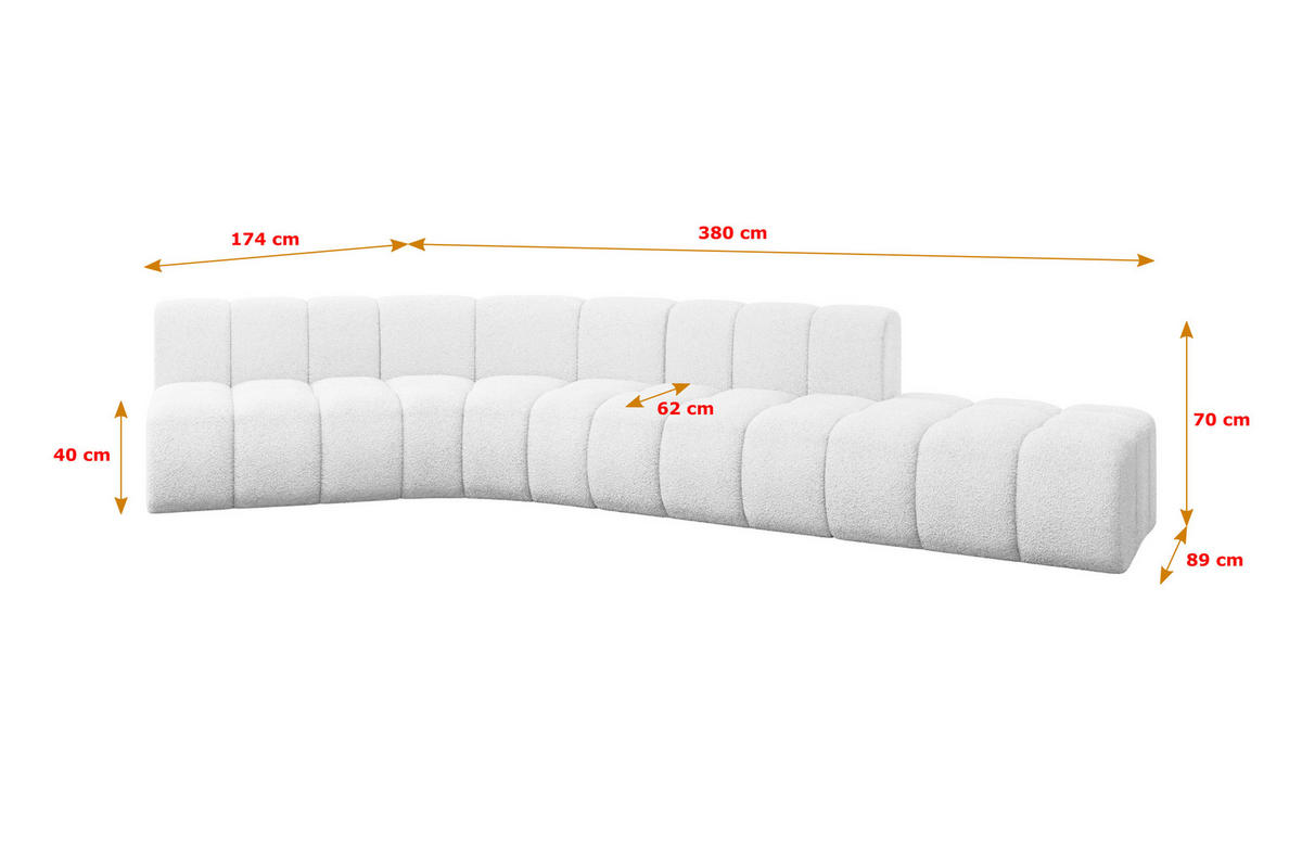 ECKSOFA modulares Sofa Brilo-L1 - 380x174x70 cm Weiß - Weiß, Holzwerkstoff/Textil (380/174cm) - ALTDECOR