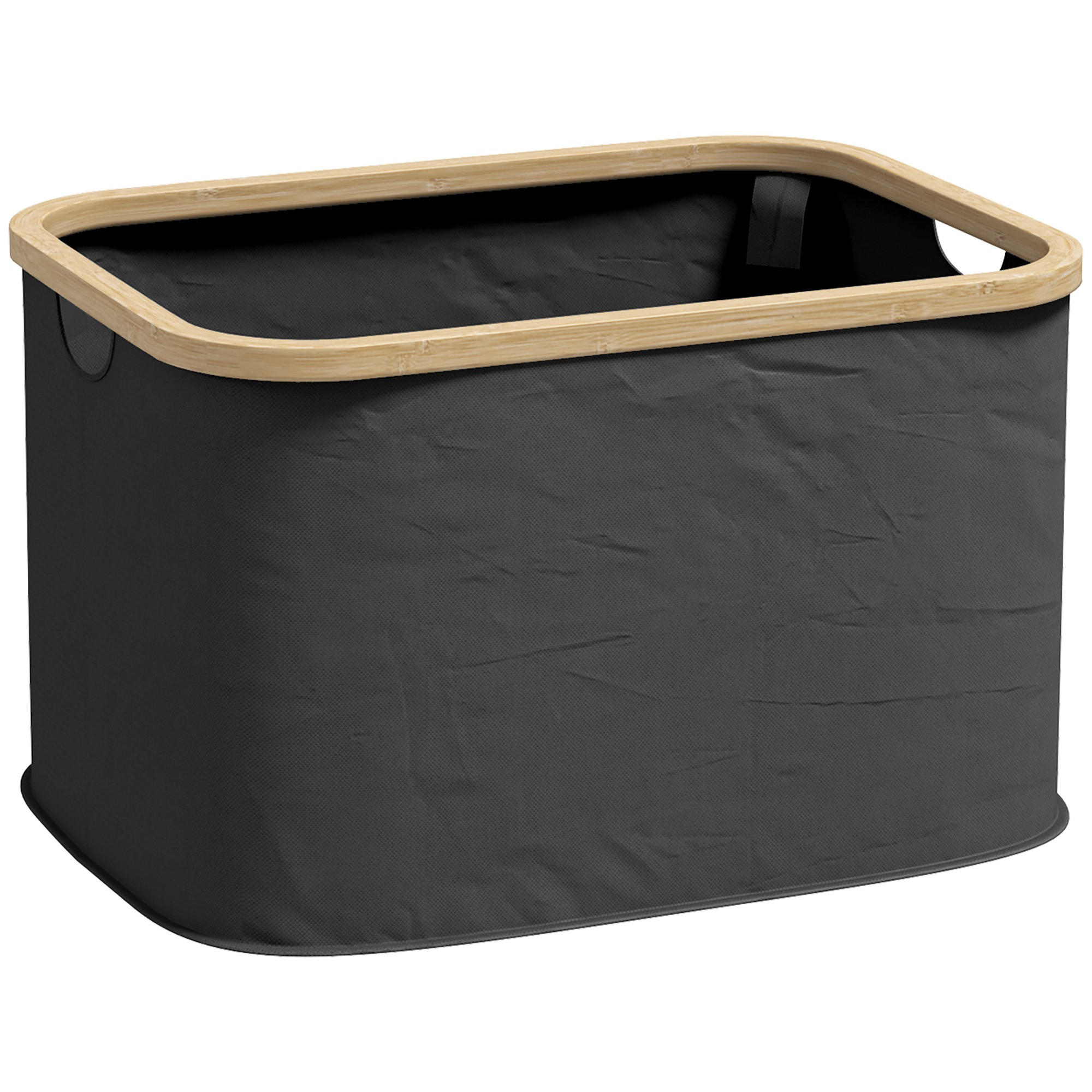 WÄSCHEKORB DE-18805 klappbar, 36L mit Bambusgriffen Schwarz - Schwarz, Textil (44.3/26.5/33.3cm) - ComfortXL