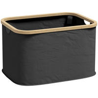 WÄSCHEKORB DE-18805 klappbar, 36L mit Bambusgriffen Schwarz - Schwarz, Textil (44.3/26.5/33.3cm) - ComfortXL
