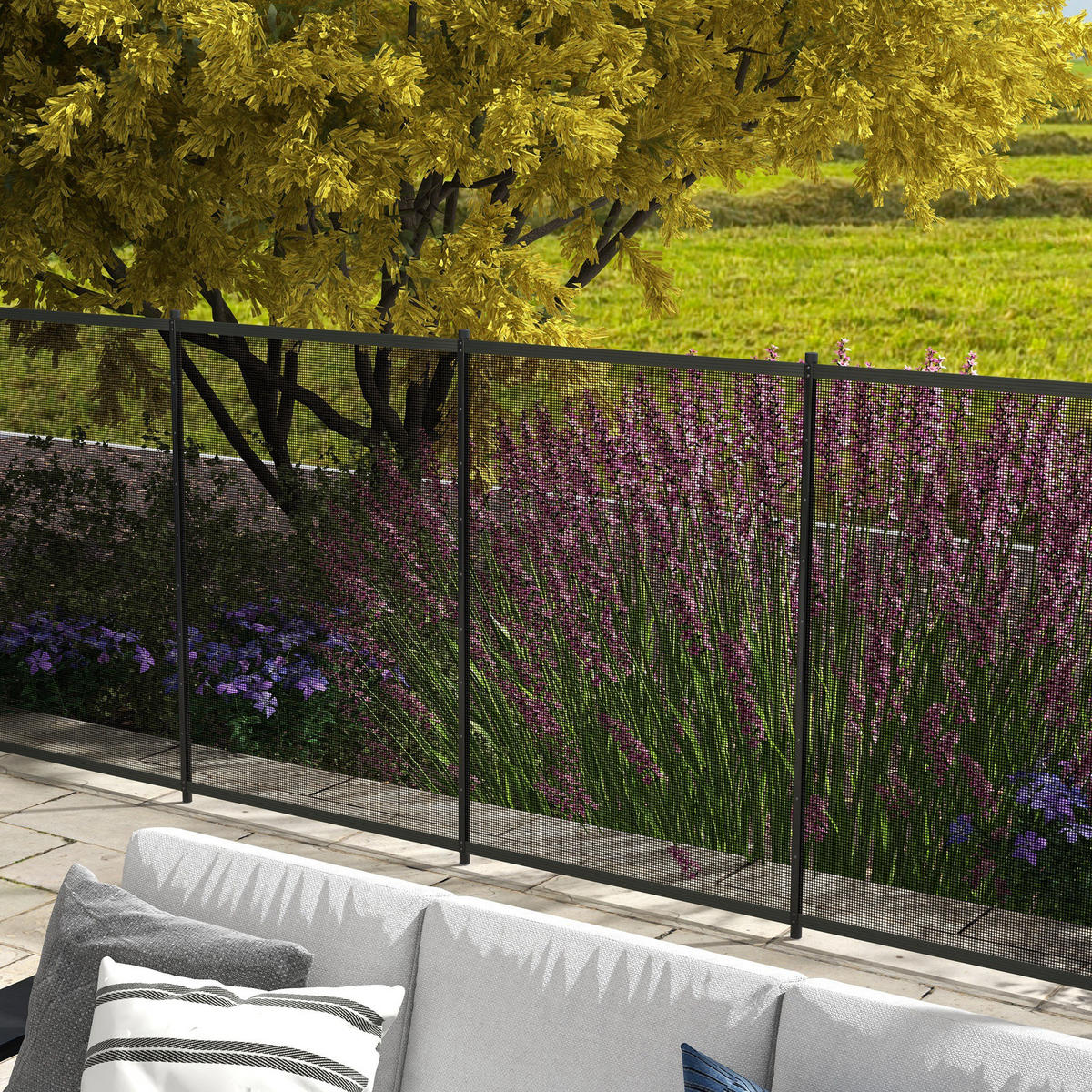 GARTENZAUN, Aluminium, Netzstoff, Schwarz - Schwarz, Textil/Metall (2.5/126cm) - Outsunny