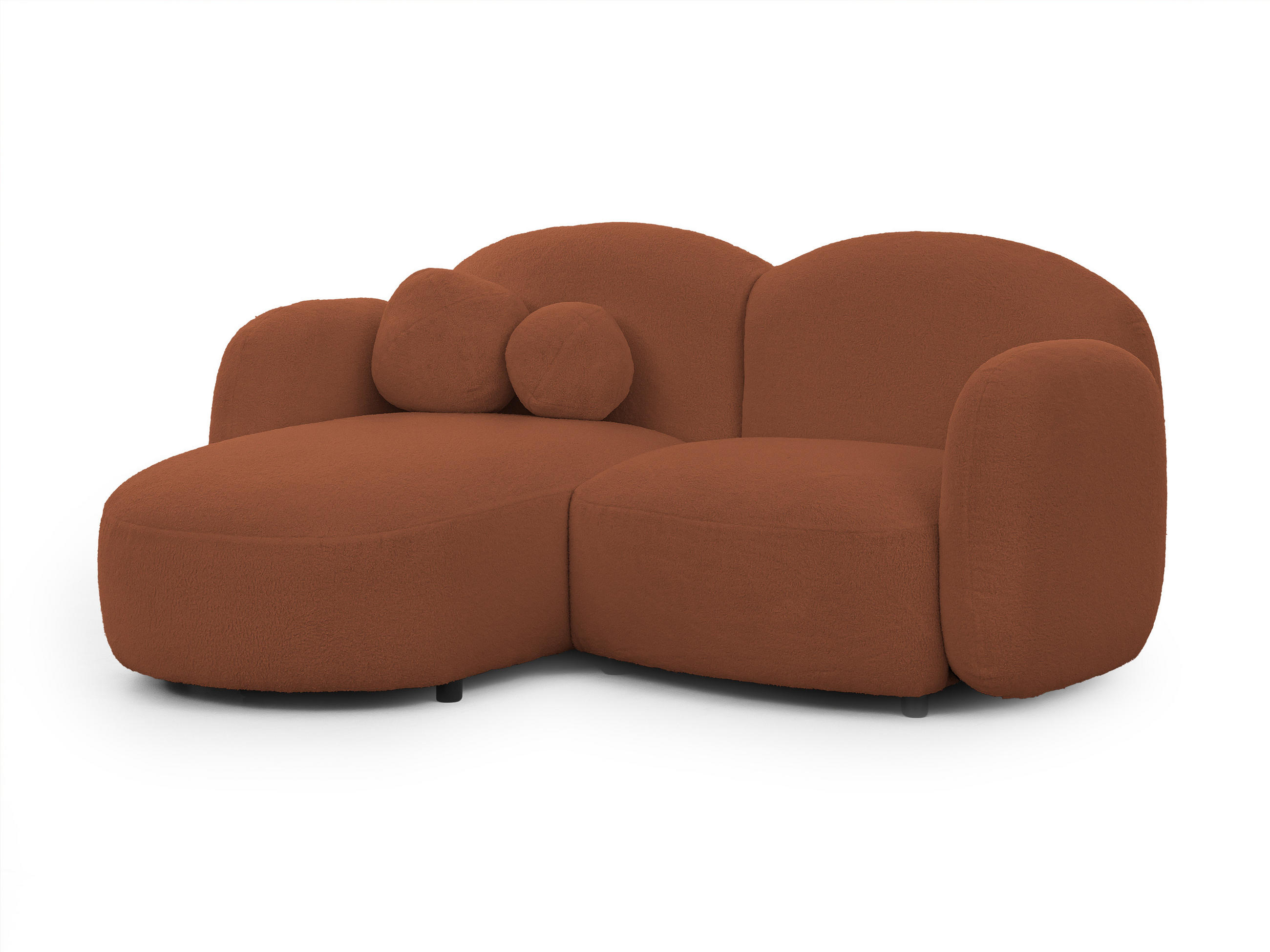 ECKSOFA Nuvola mit abgerundetem Design Terrakotta Bouclé-Stoff - Ottomane Links - Terra cotta/Schwarz, Holz/Kunststoff (190/146cm) - S-Style Möbel