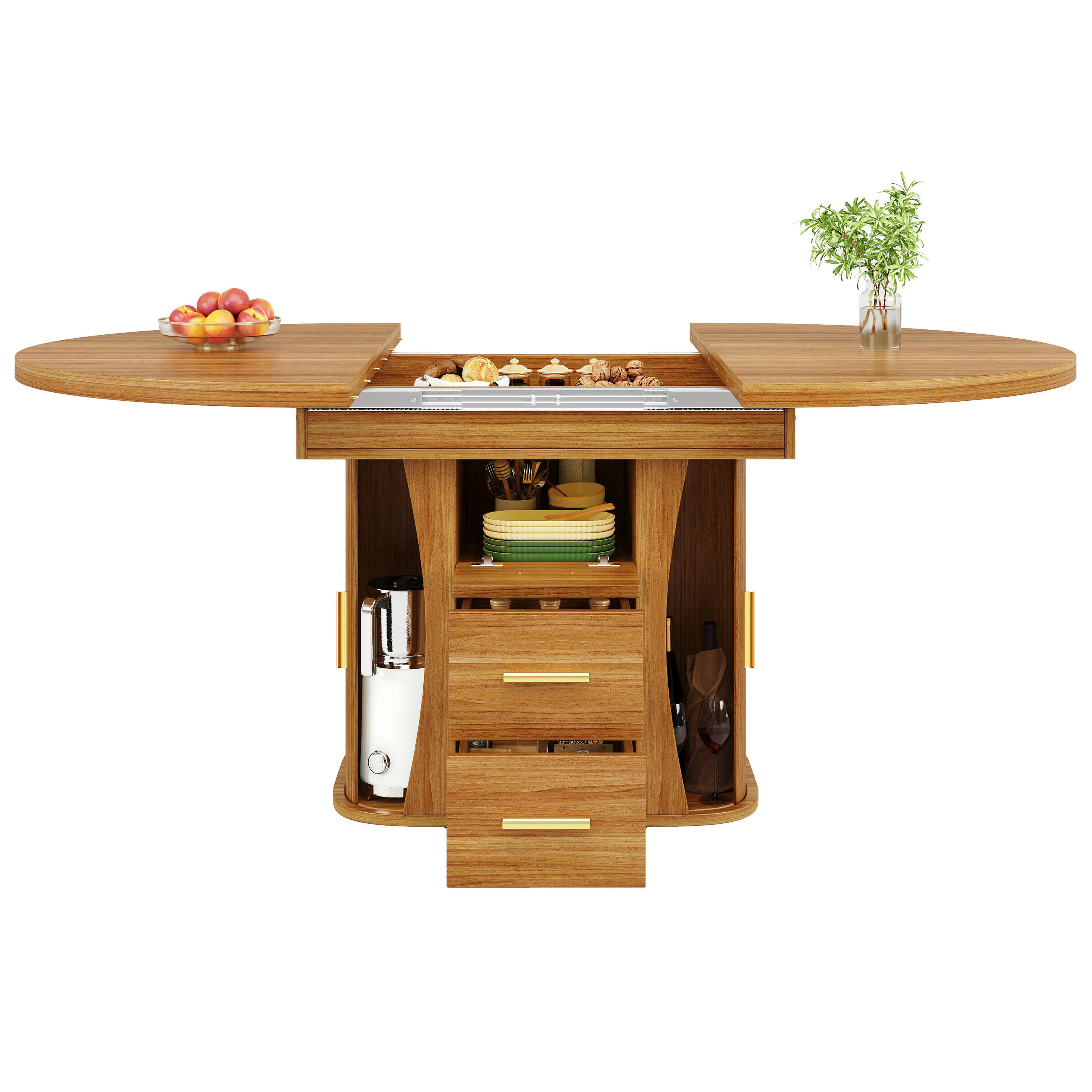 AUSZIEHTISCH 118 cm Nussbaumoptik aus MDF – oval erweiterbar für bis zu 6 Personen - Braun, Holzwerkstoff (118/118/77cm) - BEAOK