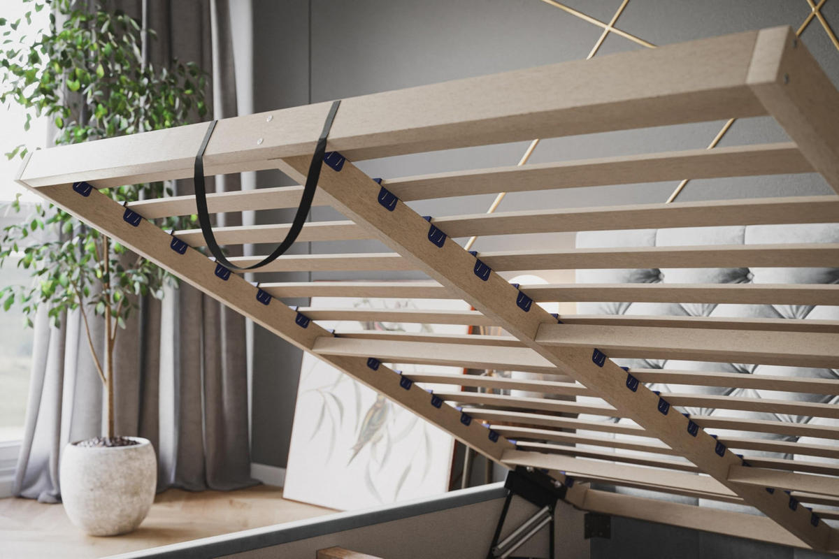 BETT 140x200 - Polsterbett mit Bettkasten und Holzrahmen - Elegant Betten - Weicher Jasminstoff - Kollektion Boston, Beige - AlpiMeble - Beige, Holz/Kunststoff (140/200cm) - Alpi-Möbel