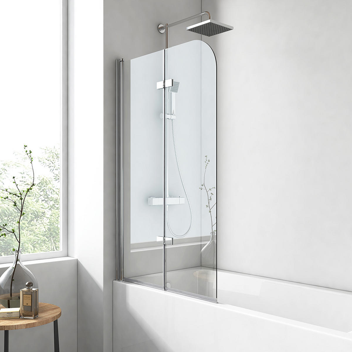 DUSCHWAND für Badewannen Faltbar mit Schwenkfunktion 140/100 cm - Transparent, Glas (100/140cm) - EMKE