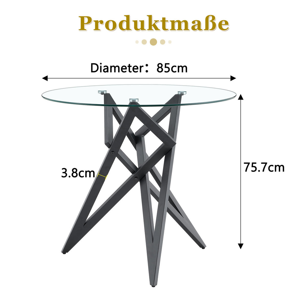 BEISTELLTISCH Rund 85 cm mit Glasplatte DE-40043 Silber - Schwarz, Metall (85/85/75.7cm) - ComfortXL