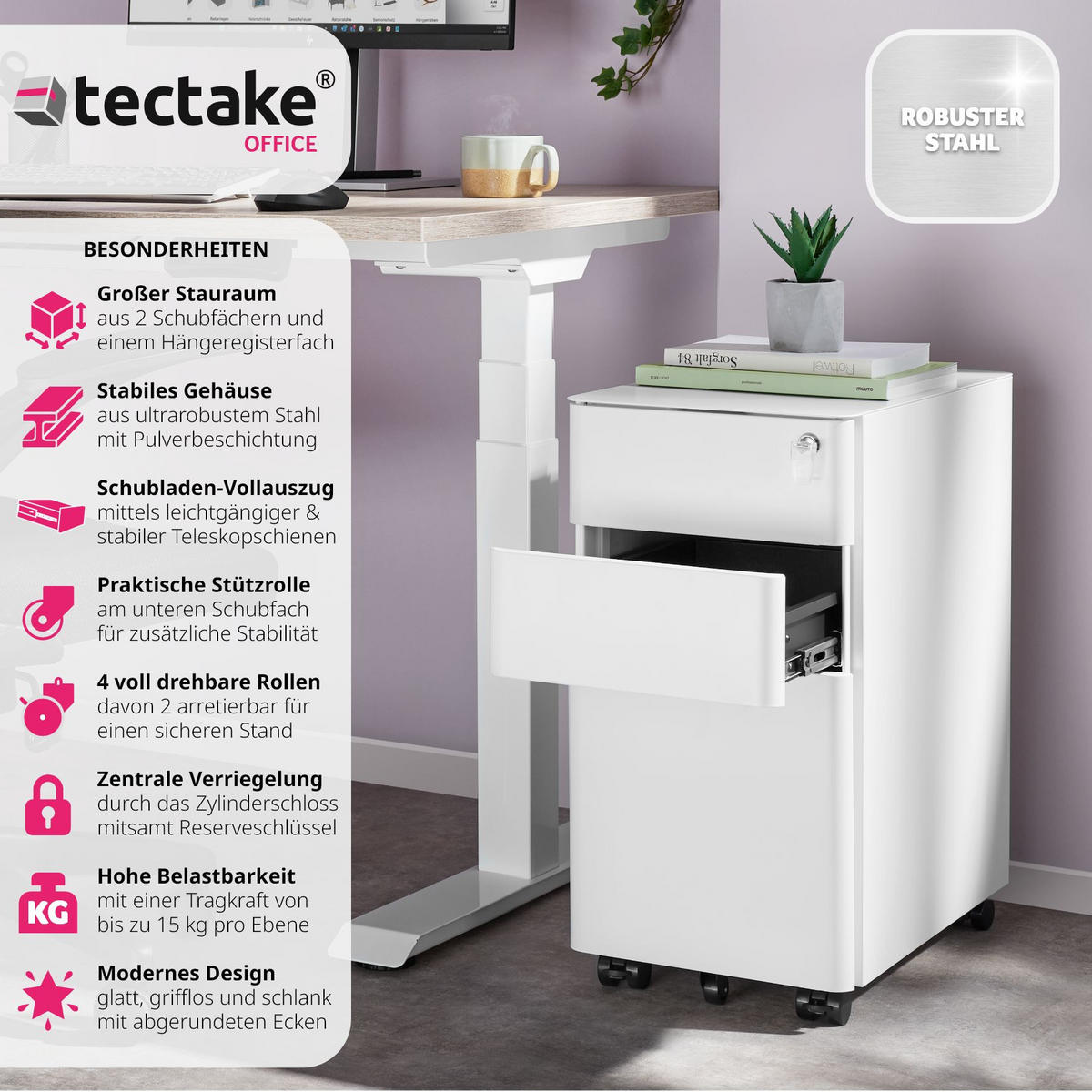 AKTENROLLSCHRANK Parvus,30 x 50 x 59,5 cm,weiß - Weiß, Textil (30/59.5/50cm) - tectake