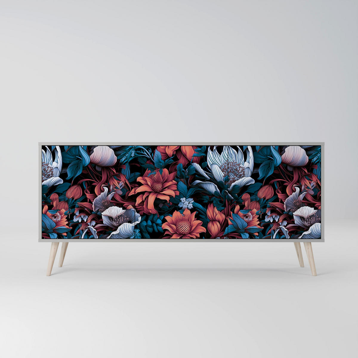 SIDEBOARD ETHEREAL BLOSSOMS, Eicheneffekt, 164,5x42x77,5 cm, 3 Türen - Eichefarben/Buchefarben, Holzwerkstoff/Buchenholz (164.5/77.5/42cm) - SpaceRebels