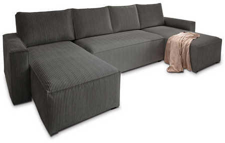 WOHNLANDSCHAFT ASPRA Graphitfarben Kordstoff mit Schlaffunktion - Graphitfarben, Holz (295/85/140cm) - MASSENO