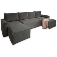 WOHNLANDSCHAFT ASPRA Graphitfarben Kordstoff mit Schlaffunktion - Graphitfarben, Holz (295/85/140cm) - MASSENO