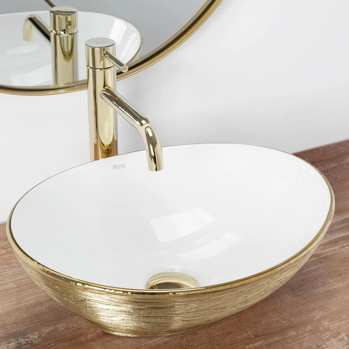 AUFSATZWASCHBECKEN Rea Sofia Brush Gold - Goldfarben, Keramik (34.5/15/41cm) - REA