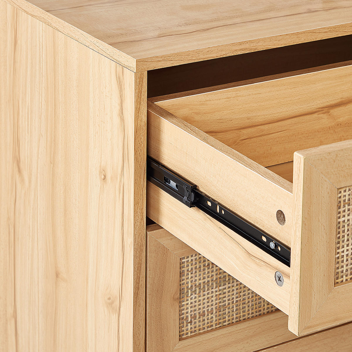 KOMMODE 4 Schubladen Rattan Helles Holz Perote - Hellbraun/Goldfarben, Naturmaterialien (80/97/38cm) - Beliani