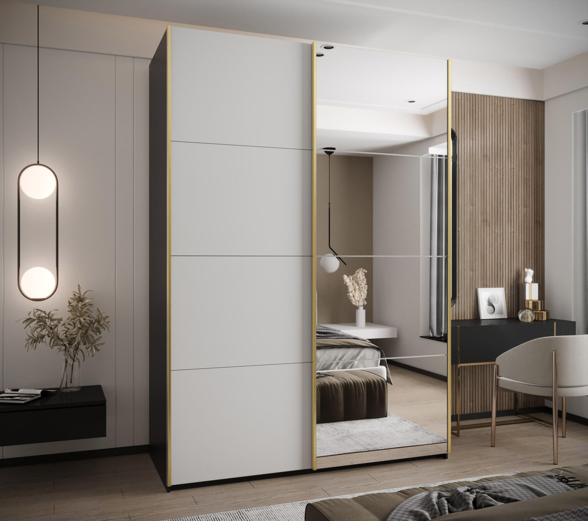 SCHWEBETÜRENSCHRANK 245,5/180/64 2-türig - Goldfarben/Schwarz, Holz/Metall (180/245/64cm) - Abiks Möbel