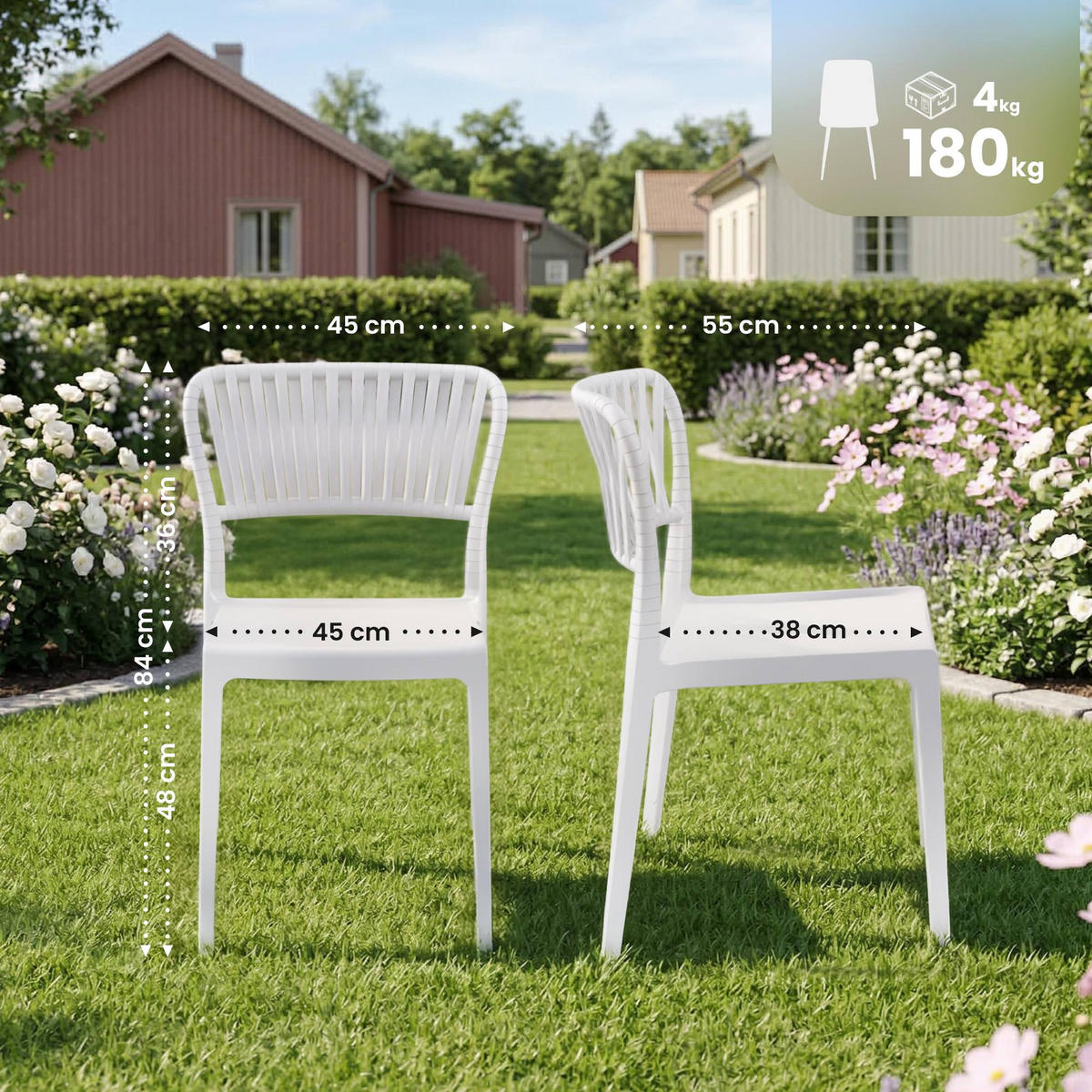 GARTENSTUHL 4er Set Kunststoff Weiß - Weiß, Kunststoff (45/84/55cm) - CLP