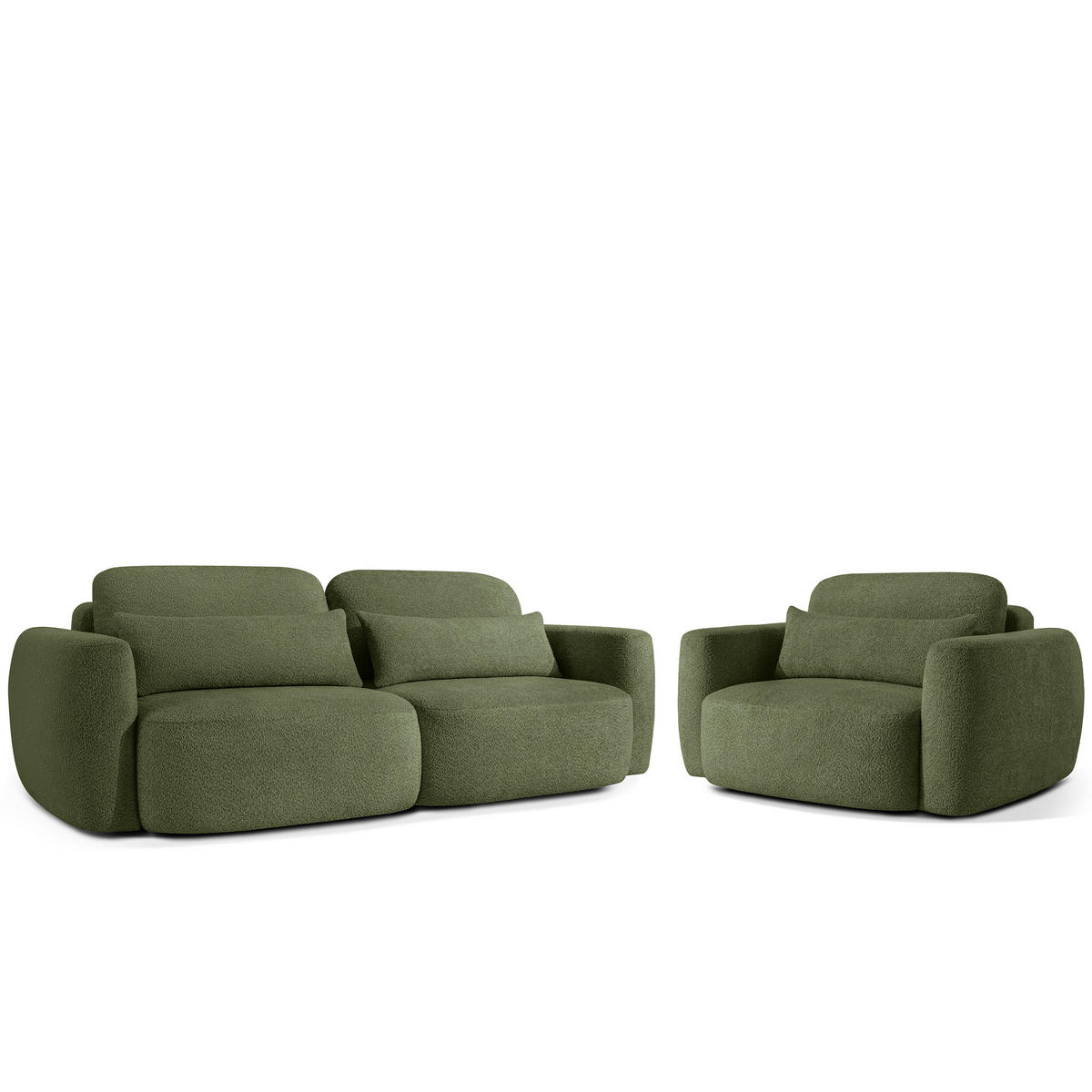 SITZGARNITUR ELOSA - Olivgrün, Holz/Textil (245/85/115cm) - KONSIMO®