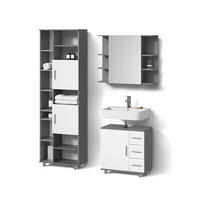 BADMÖBEL-SET Eisak Anthrazit 3 Teile, mit Hochschrank - Anthrazit/Weiß, Holzwerkstoff (60/60/33cm) - Livinity®