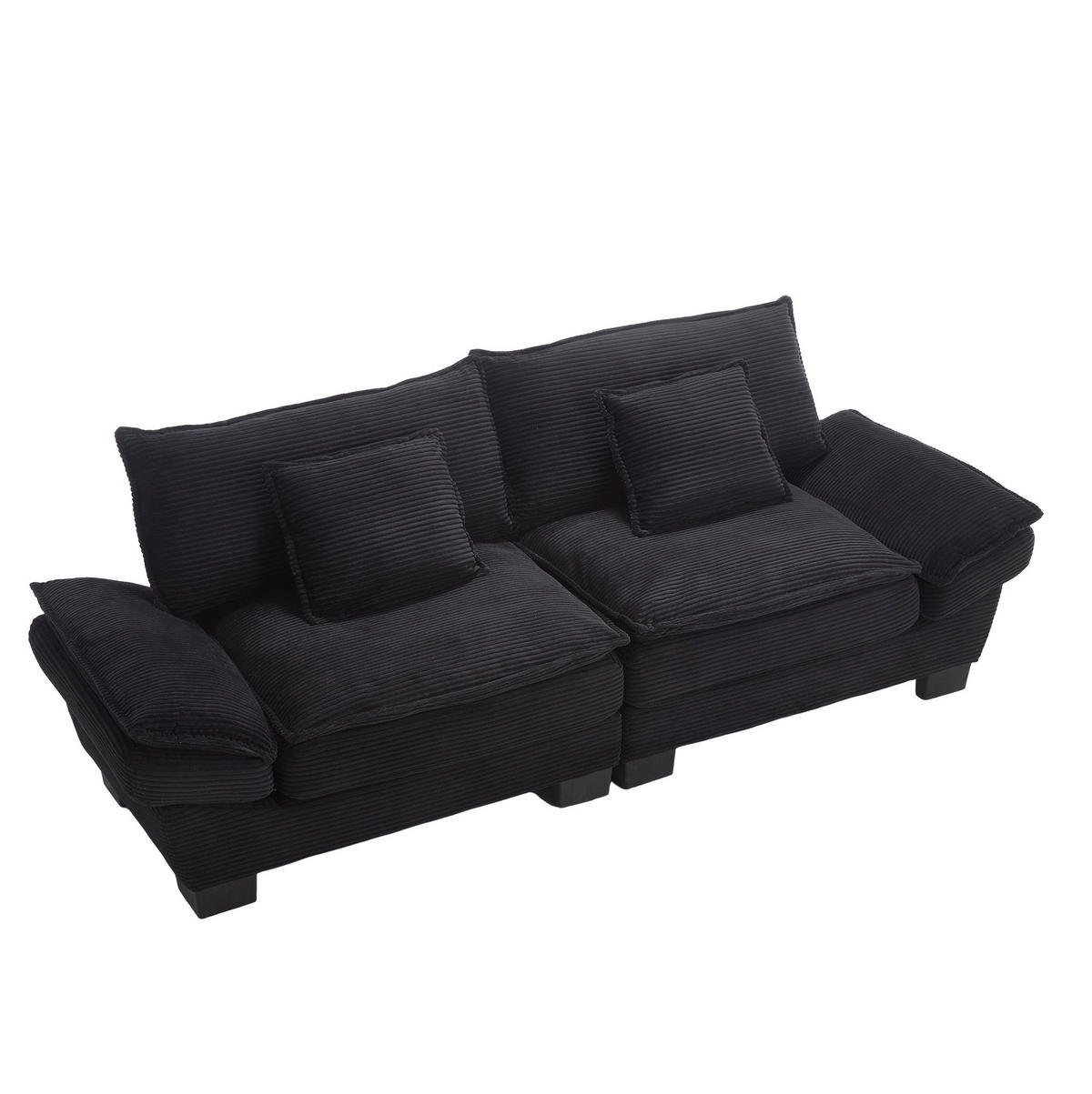 2-SITZER-SOFA aus Samt 224x81x81 cm Schwarz mit ultratiefem Sitz, gepolsterten Armlehnen und 2 Kissen - Schwarz, Textil (81/81/224cm) - Modfu
