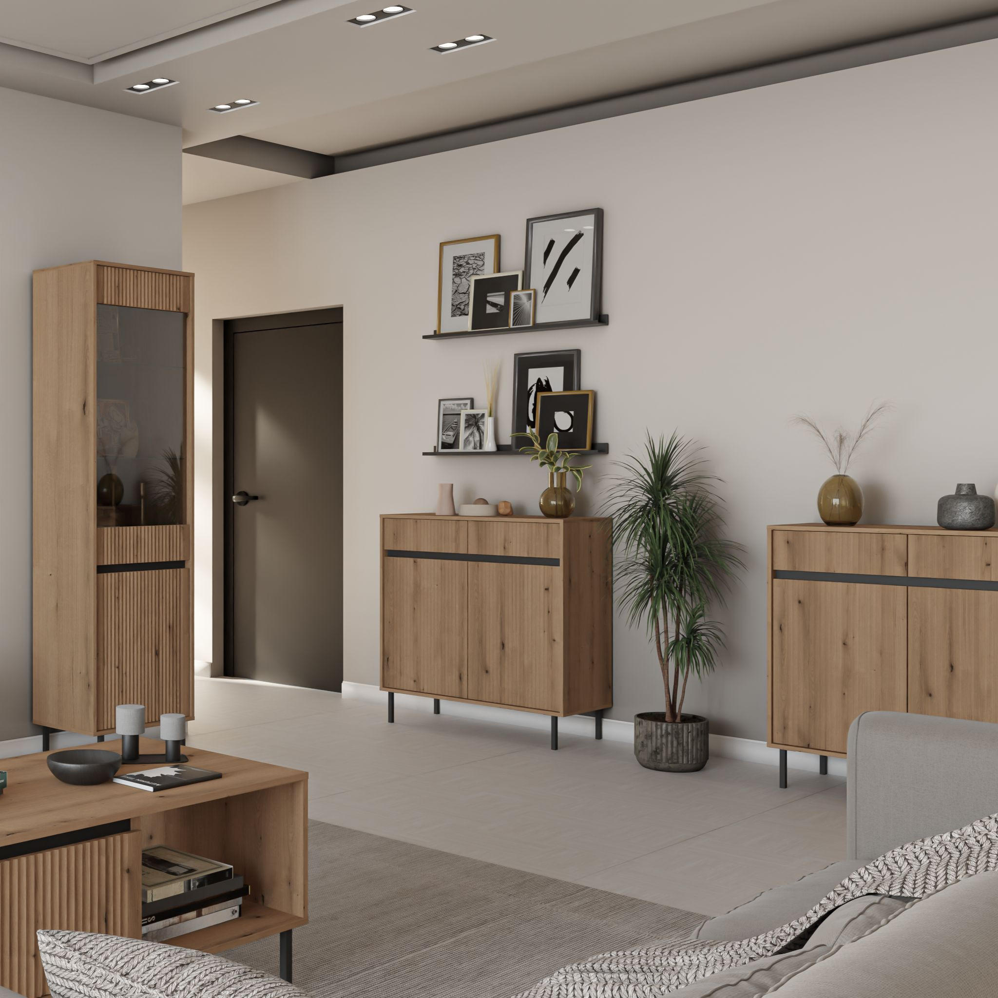 KOMMODE OSTIA 100/100/40 cm mit 2 Schubladen 2 Türen Goldfarben - Goldfarben, Holzwerkstoff (100/100/40cm) - MASSENO