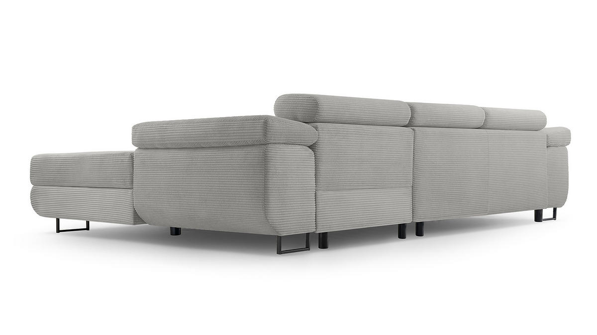 ECKSOFA L Form Arborio Hellgrau 280/203/90 cm Rechts mit Schlaffunktion - Hellgrau/Schwarz, Textil/Metall (280/203cm) - AX Living