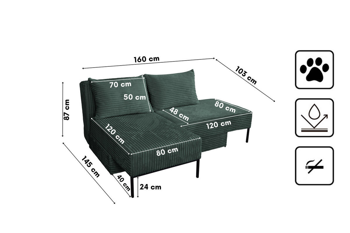 SOFA Mit Schlaffunktion MOOKA 4in1-Multifunktions-System Stoff Velo Grün - Grün, Holz/Textil (240/87/103cm) - Kaiser Möbel
