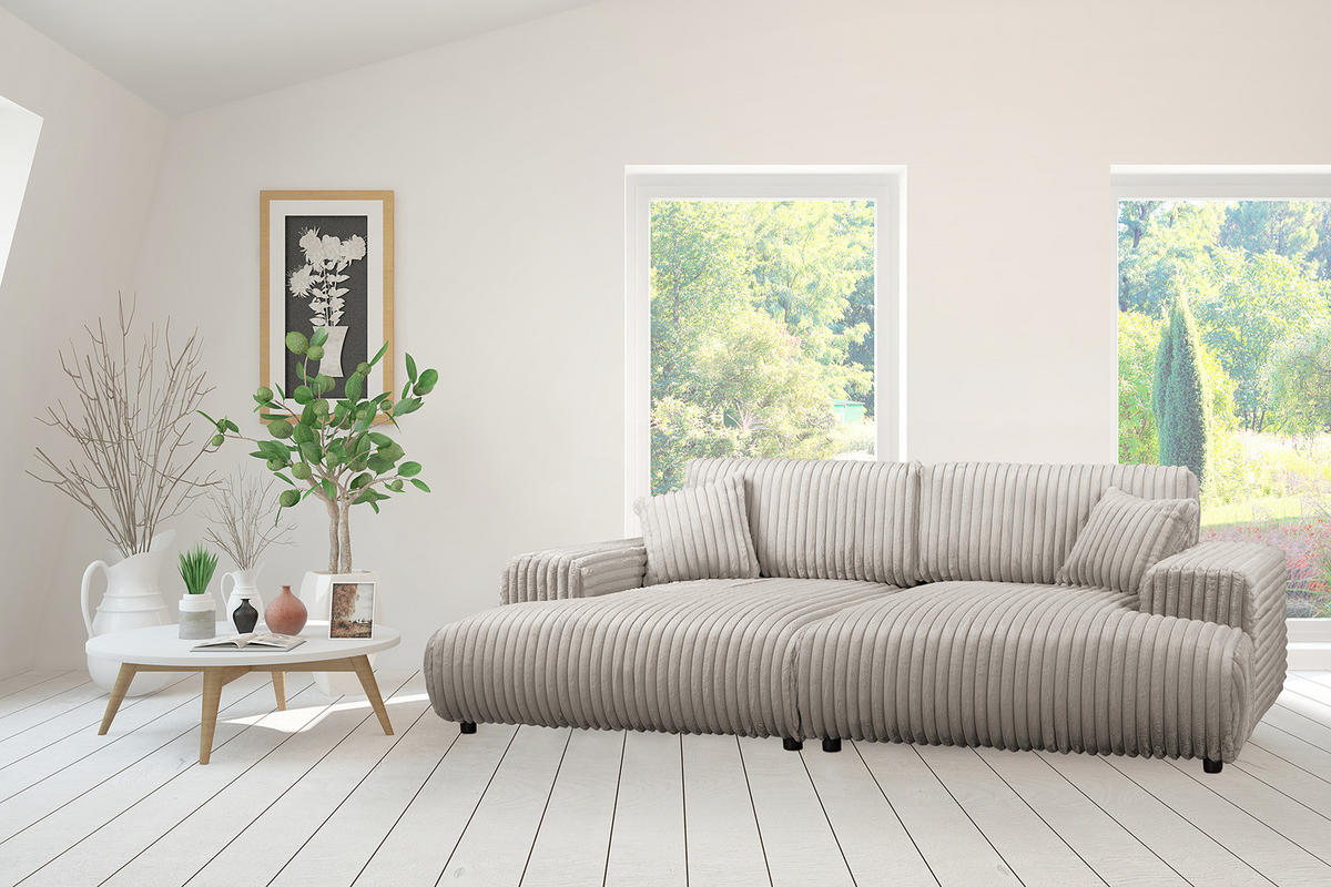 BIGSOFA - Schwarz/Grau, Kunststoff/Textil (237/79/144cm) - home24