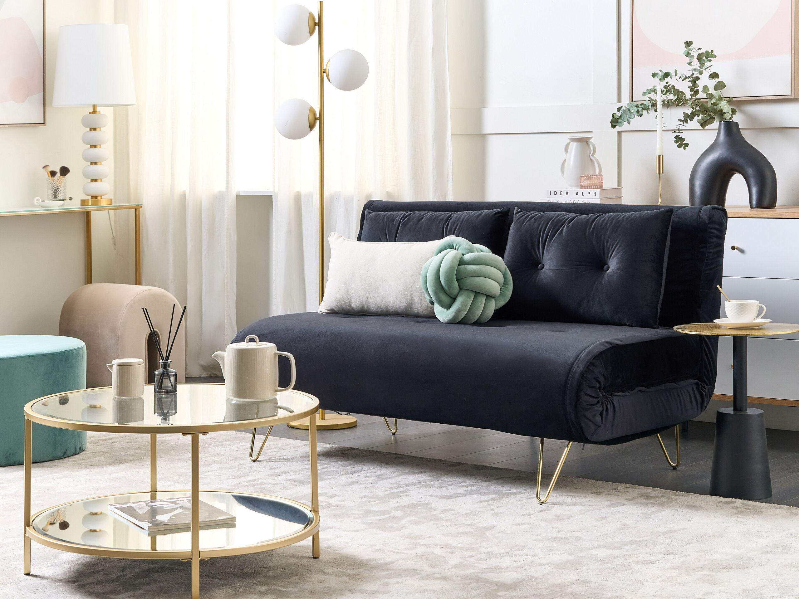 2-SITZER-SCHLAFSOFA Samtstoff Schwarz Vestfold - Schwarz, Textil (130/81/80cm) - Beliani