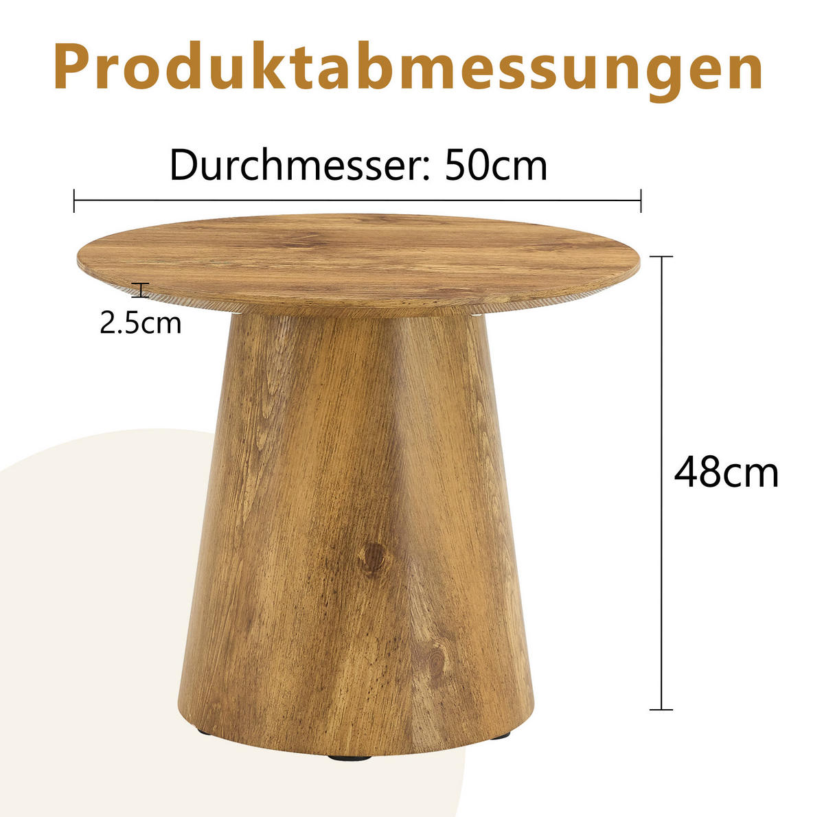 ODKLÁDACÍ stolek z MDF, průměr 50 cm dřevěná barva - přírodní, kompozitní dřevo (50/50/48cm) - BEAOK