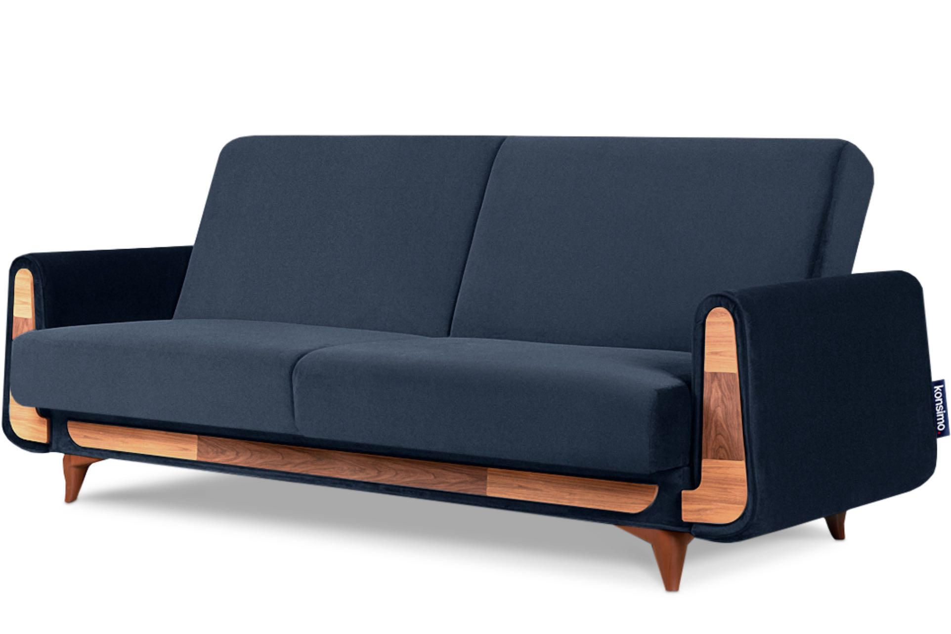 3-SITZER-SCHLAFSOFA GUSTAVO mit Armlehnen, blau - Blau/Braun, Holz/Holzwerkstoff (230/98/98cm) - KONSIMO®
