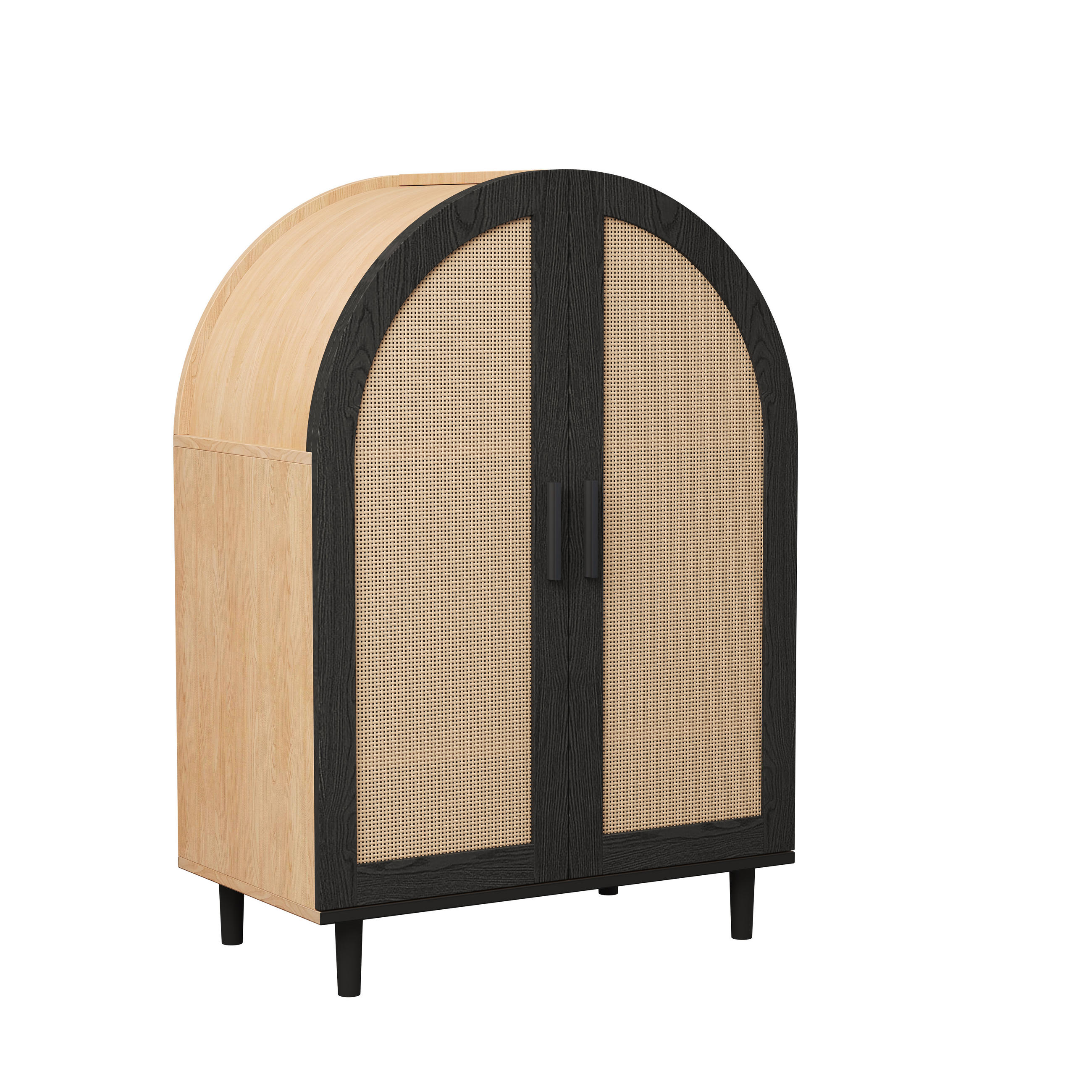 SCHUHSCHRANK DE-37647 70/40/100 cm mit Rattan-Türen Schwarz/Holz - Naturfarben, Holzwerkstoff (70/100/40cm) - ComfortXL