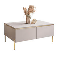 COUCHTISCH AURORA mit Staufach Kaschmir mit gerade Goldchrom Fuße - Kaschmir/Goldfarben, Holzwerkstoff/Metall (60/90/40cm) - Lookway