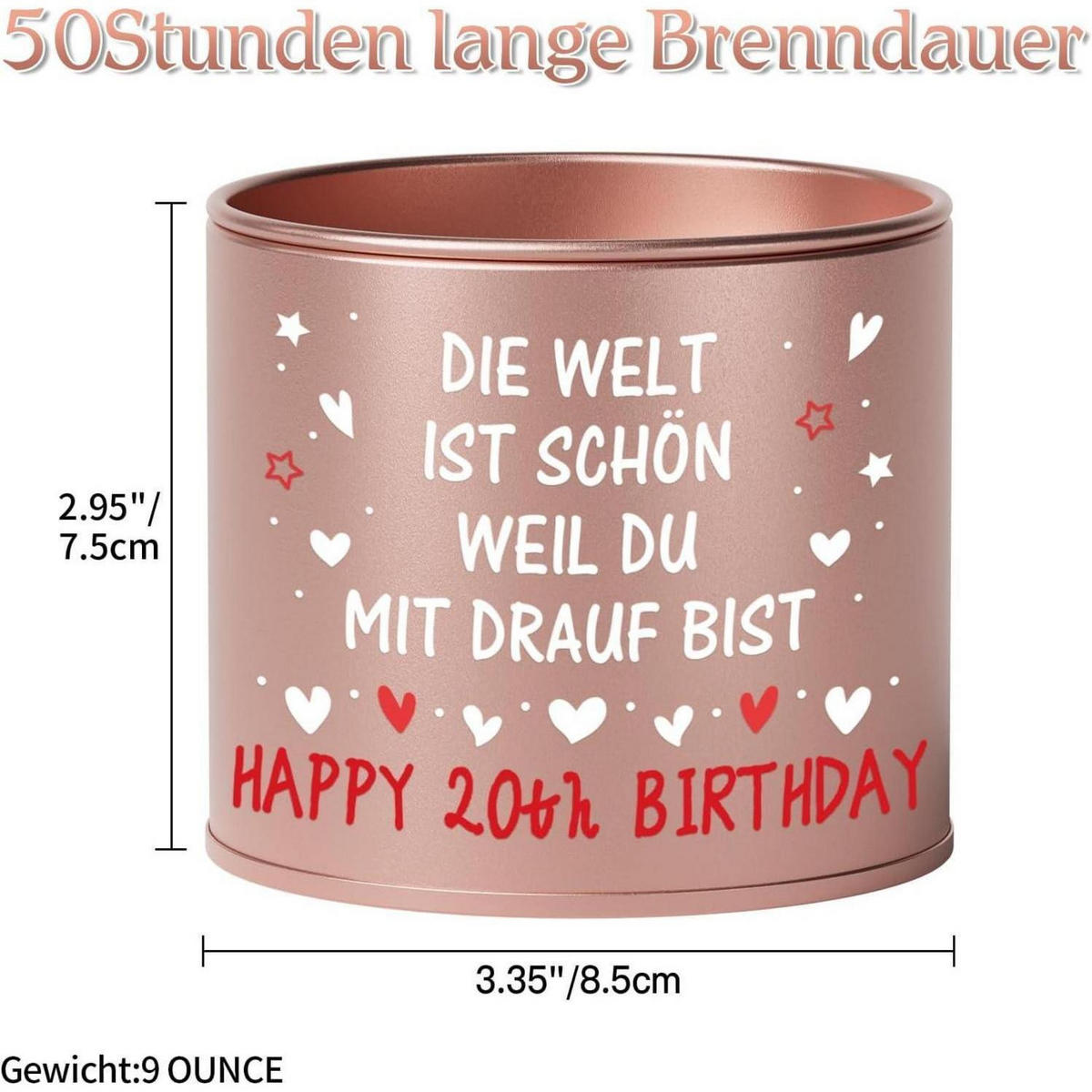 KERZE 20. Geburtstag Lavendelduft 50 Stunden Brenndauer - Bronzefarben, Metall (8.5cm)
