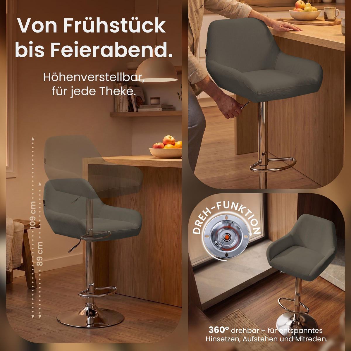 BARHOCKER Stoff taupe - Taupe/Chromfarben, Textil/Metall (51/89/52cm) - CLP