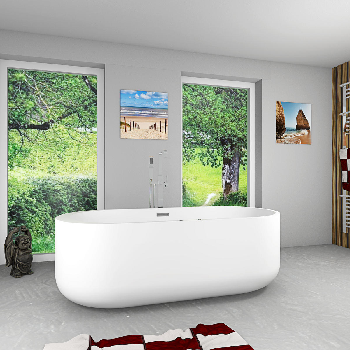 FREISTEHENDE Badewanne F26 170 Whirlpool Luft & Wasser Armatur AF05 - Weiß, Glas/Kunststoff (80/58/170cm) - AcquaVapore by Sandra Jentho