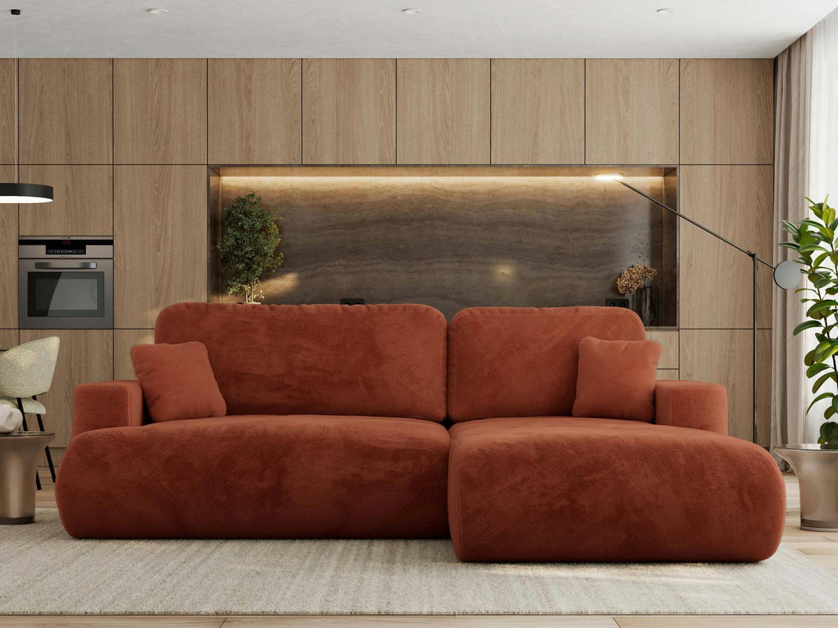 ECKSOFA OVO L Orange Plüsch - Rechts Seite - Schwarz/Orange, Kunststoff/Textil (195/271cm) - MKS