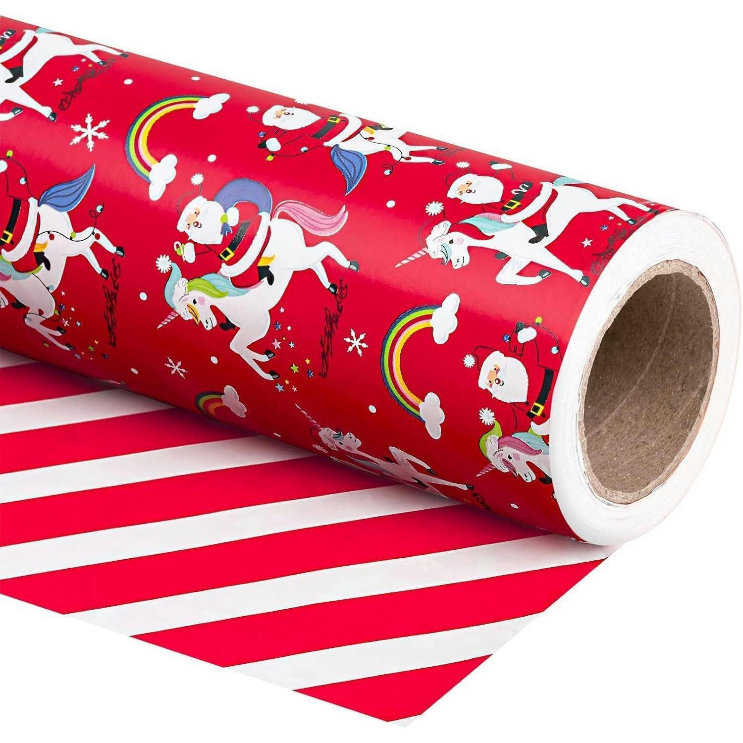 GESCHENKPAPIER Wendbar 43,2 cm x 10 m Weihnachtsmann Einhorn Streifen - Multicolor, Papier (4/44/4cm)