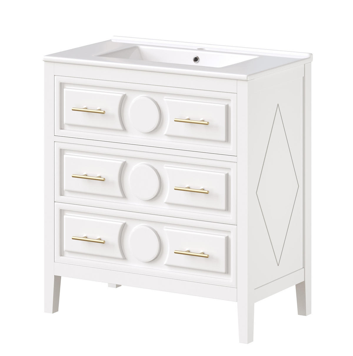 BADEZIMMERSCHRANK mit Keramikbecken 81 x 46,5 x 86,5 cm Weiß - Weiß, Holzwerkstoff (46.5/86.5/81cm) - Beauniv