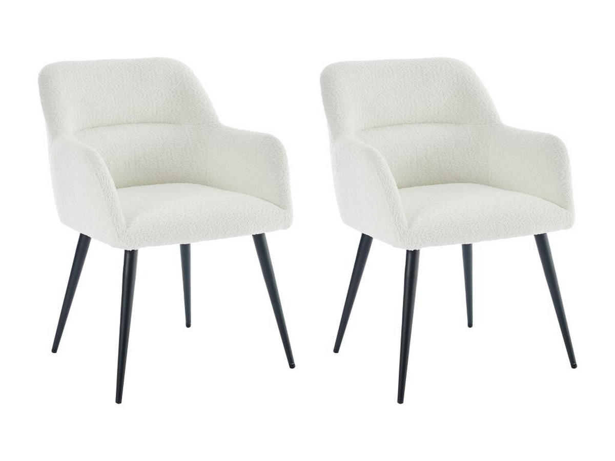 STUHL mit Armlehnen 2er-Set - Bouclé-Stoff & schwarzes Metall - Weiß - HEKA - Weiß, Textil (61/78/59.5cm) - Vente-Unique